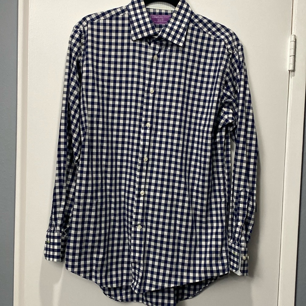 Lorenzo Uomo Blue Gingham Plaid Shirt.  15 1/2 32/33 Never Worn.